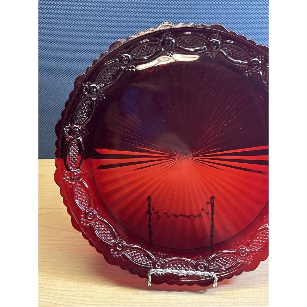 Avon 1876 Cape Cod Dinner Plate 10.5" Ruby Red Pressed Glass Vintage Set of 4 - Picture 2 of 11